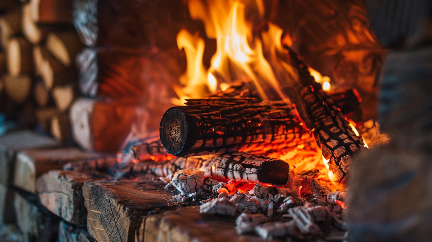 Cozy winter fireplace flames home