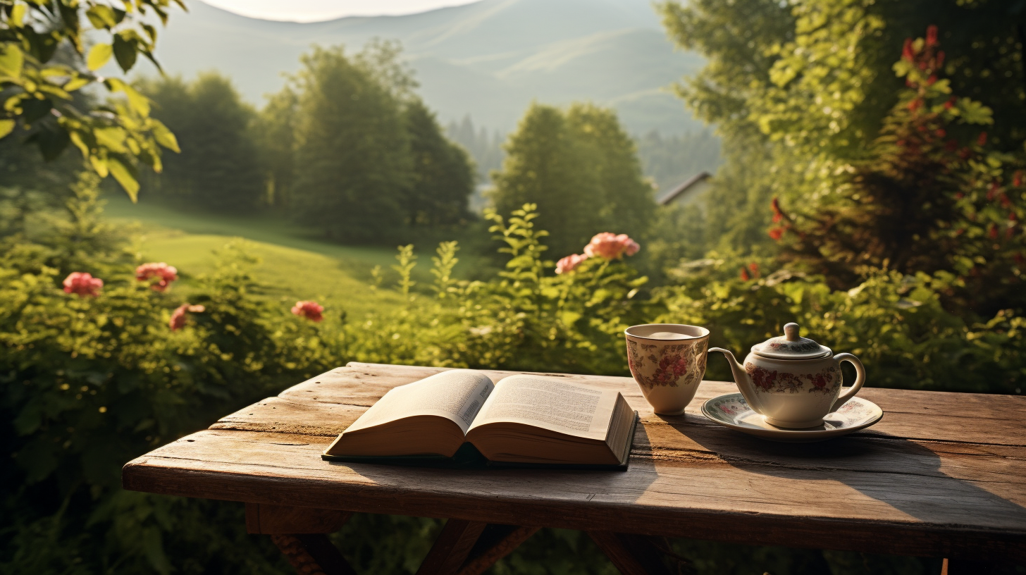 Tea and Book on Outdoor Table