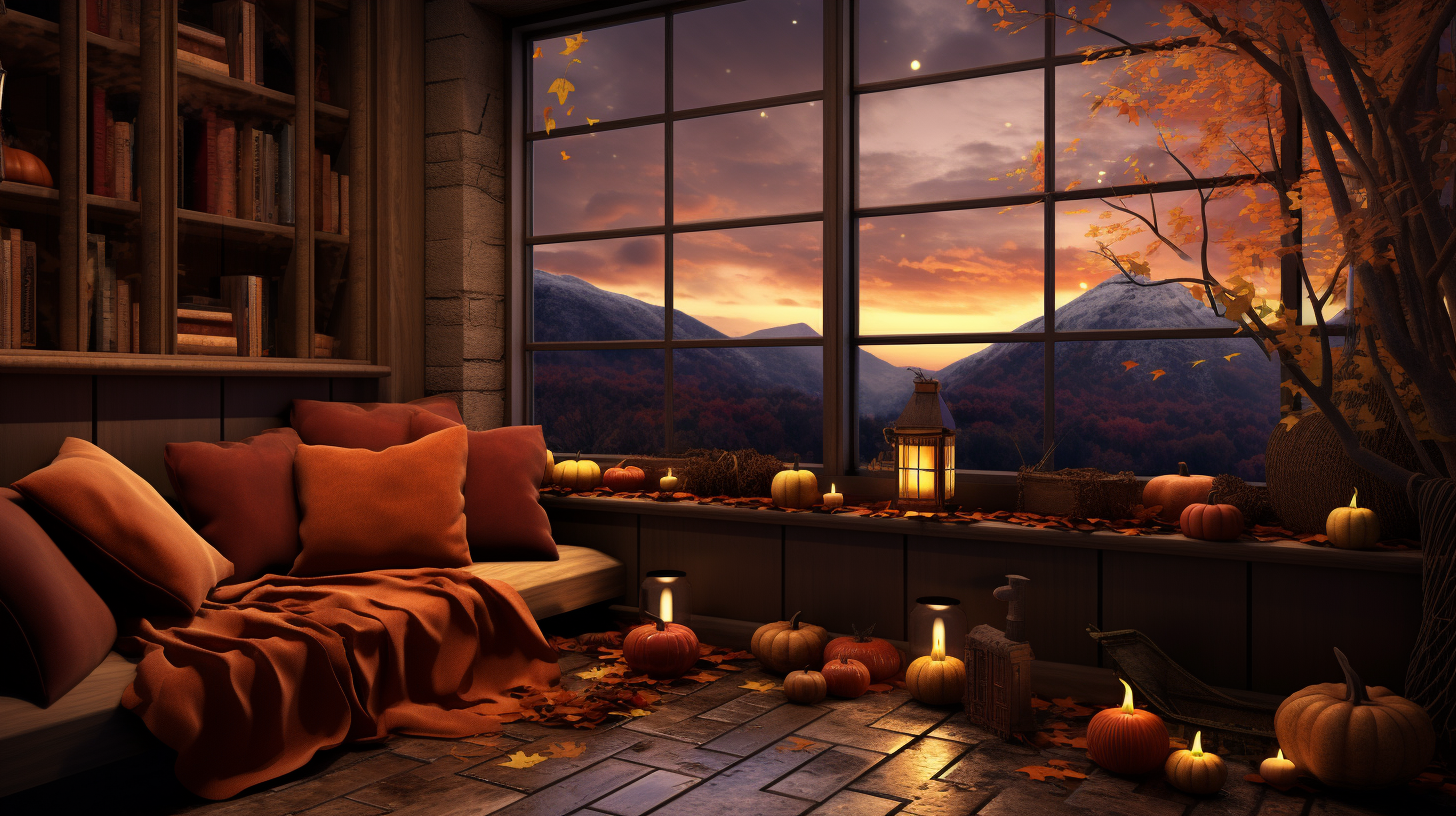 Cozy Hogwarts Reading Nook with autumn rain