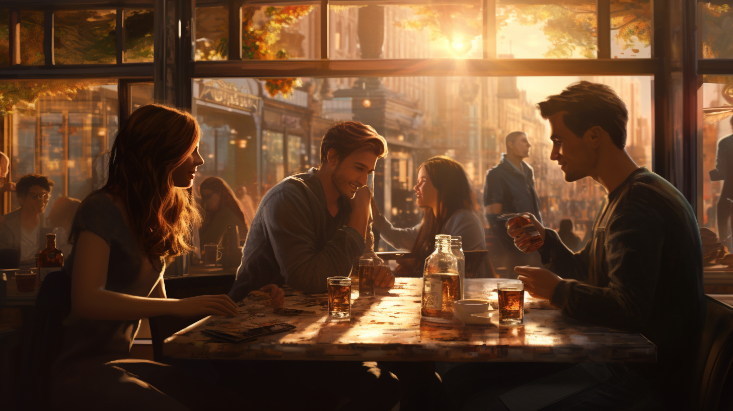 Group of friends enjoying a cozy bar atmosphere