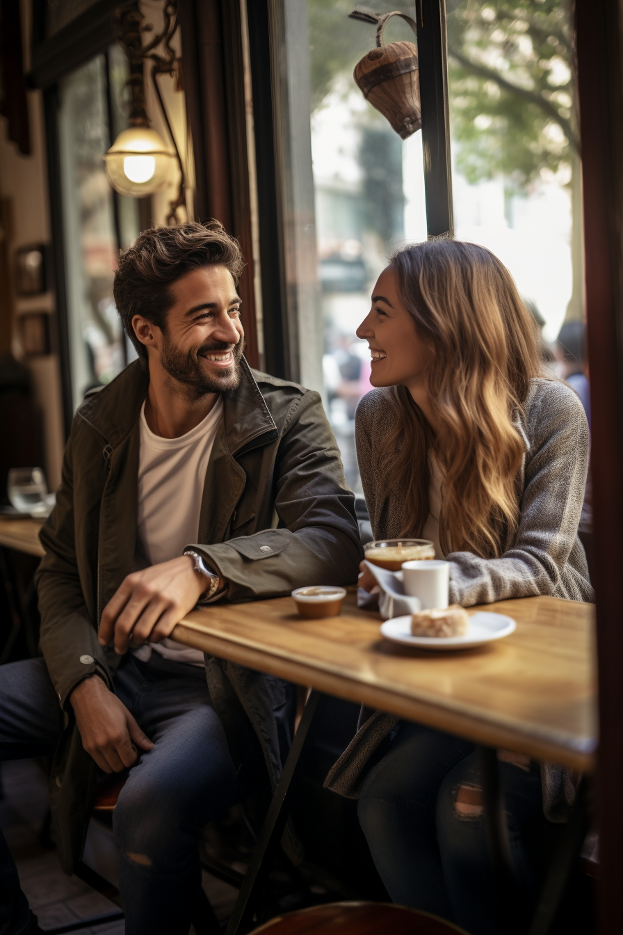 Smiling couple enjoying morning espresso in Rome