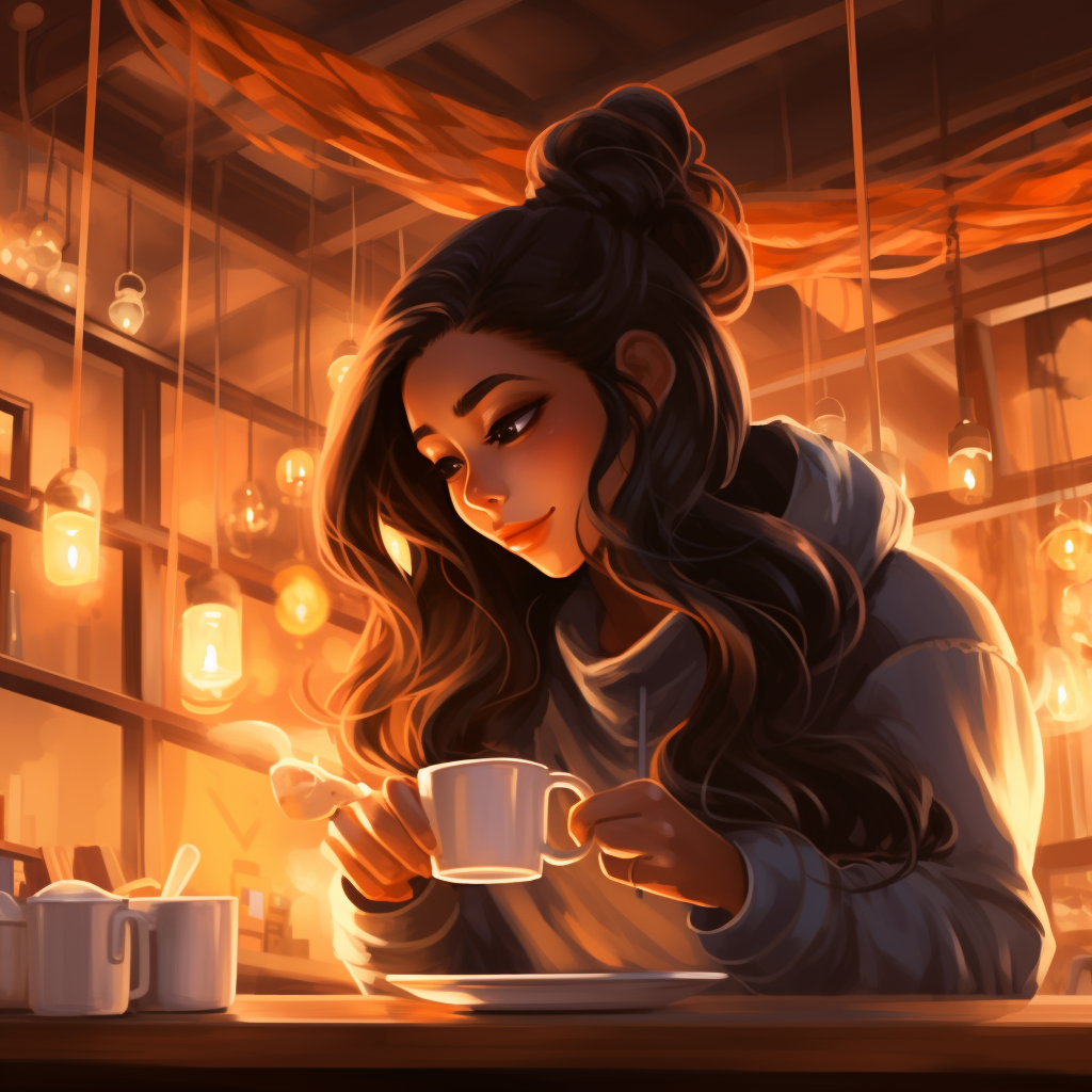 Cozy café scene with steaming cups and latte art