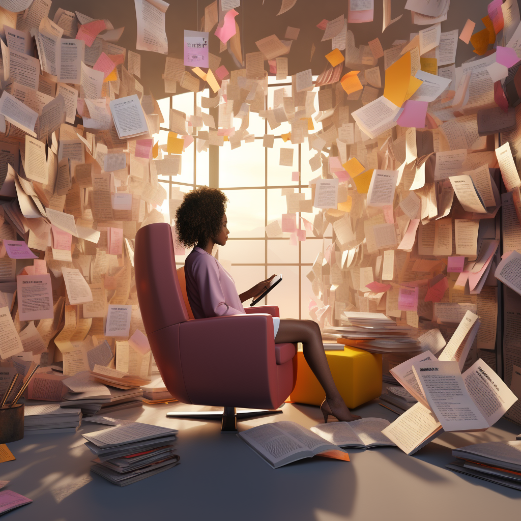 Person sitting in cozy chair flipping through books