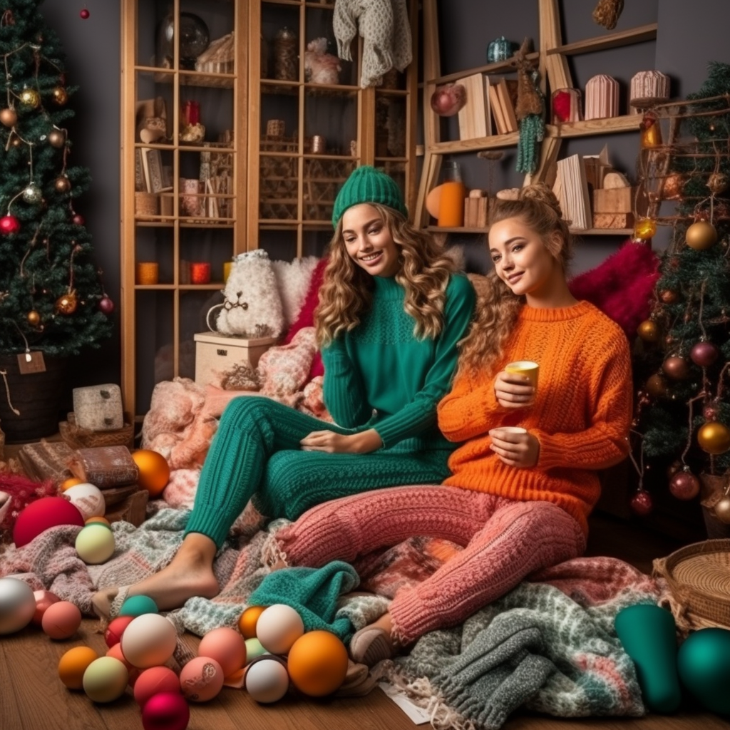 Female models in cozy knit loungewear