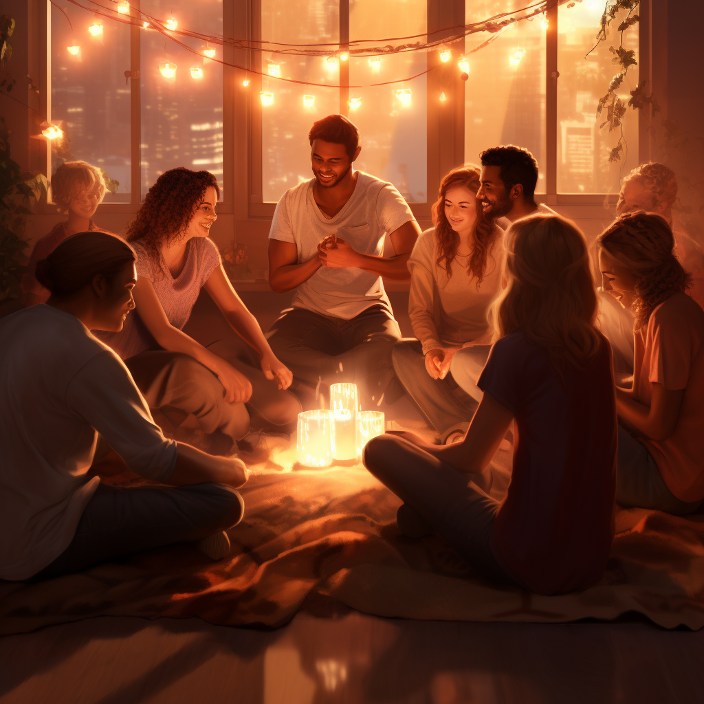 Group sharing stories in cozy circle