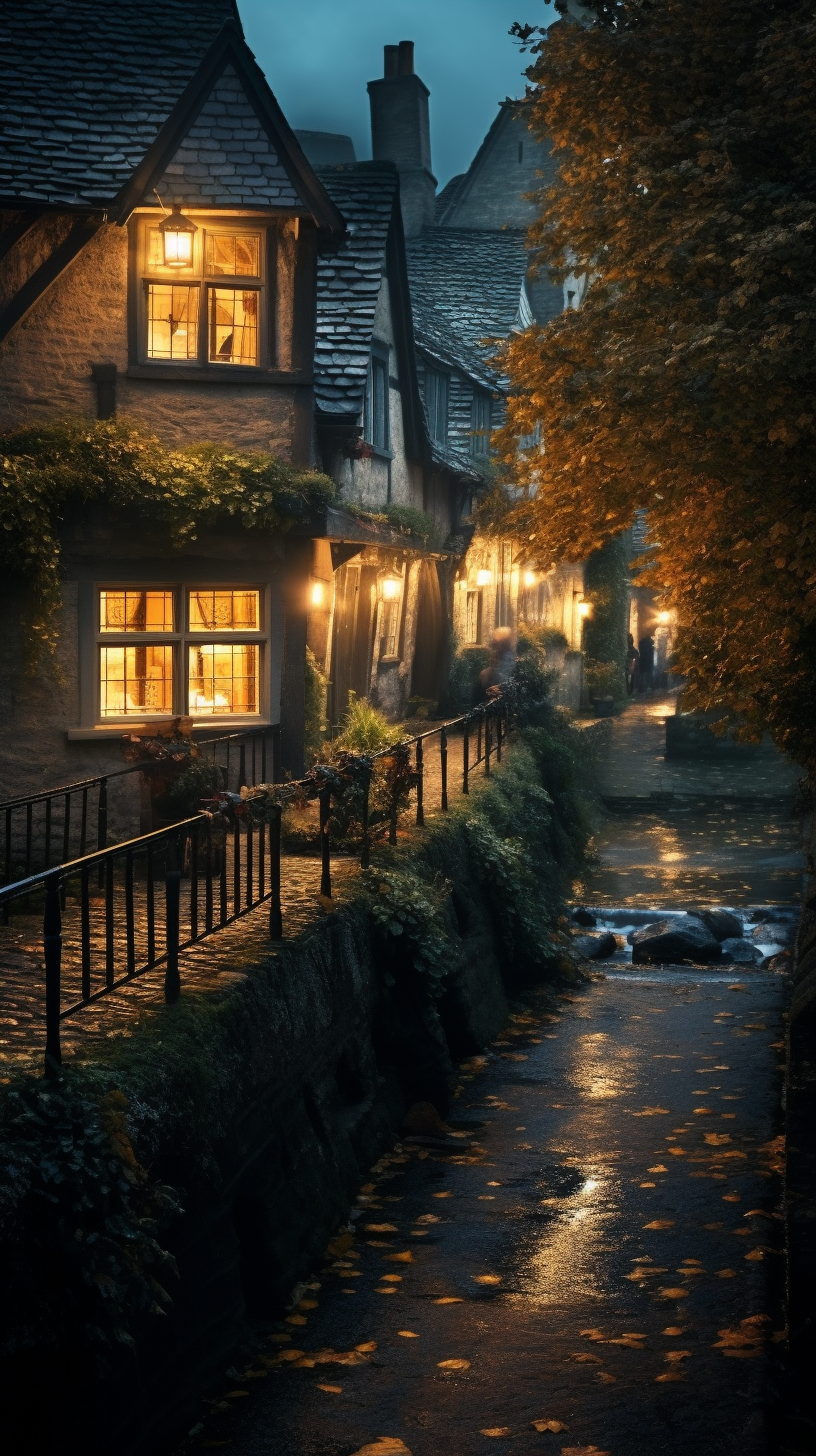 Cozy Cotswolds Village Night Scene