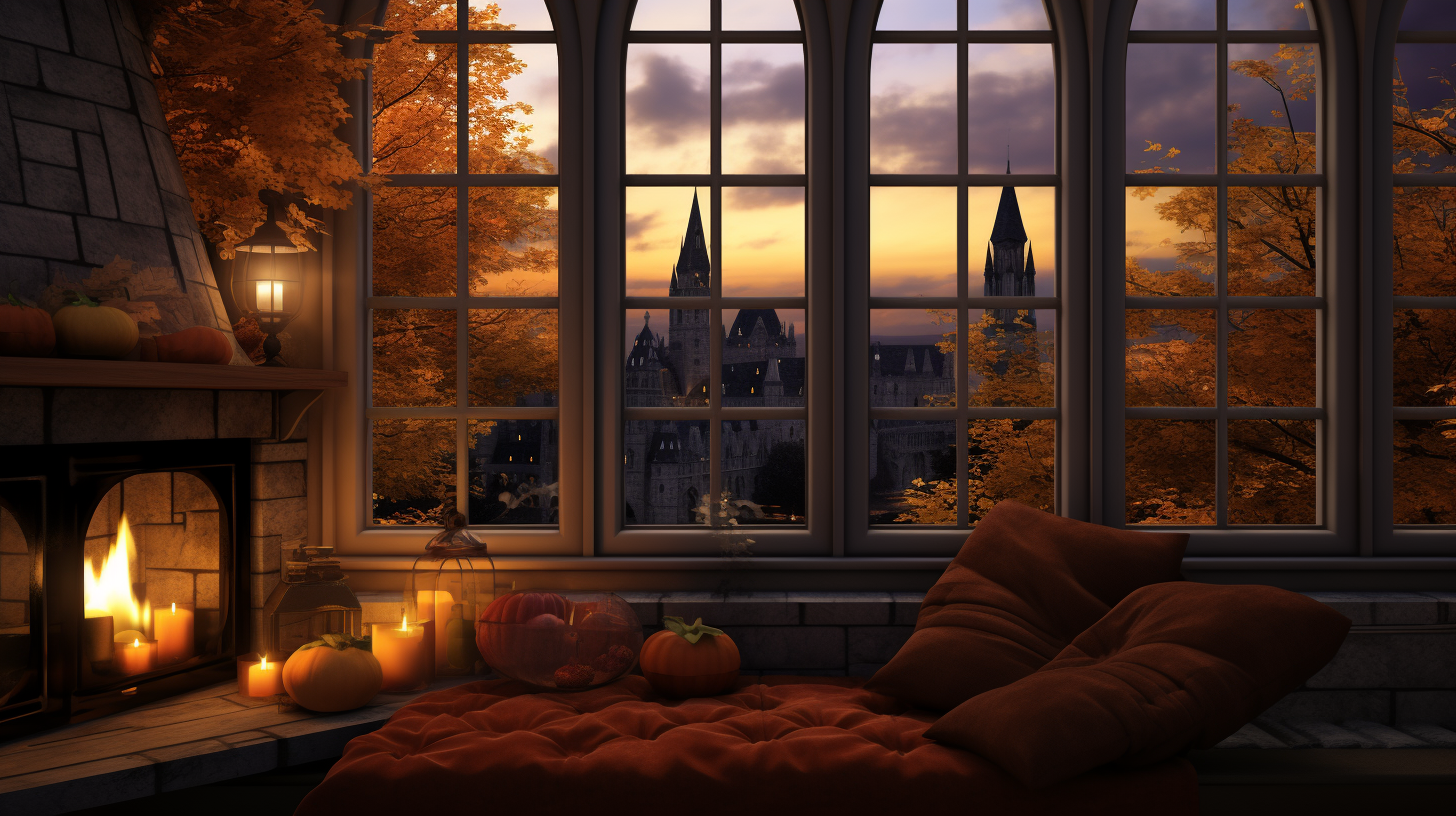 Cozy view of Hogwarts during autumn