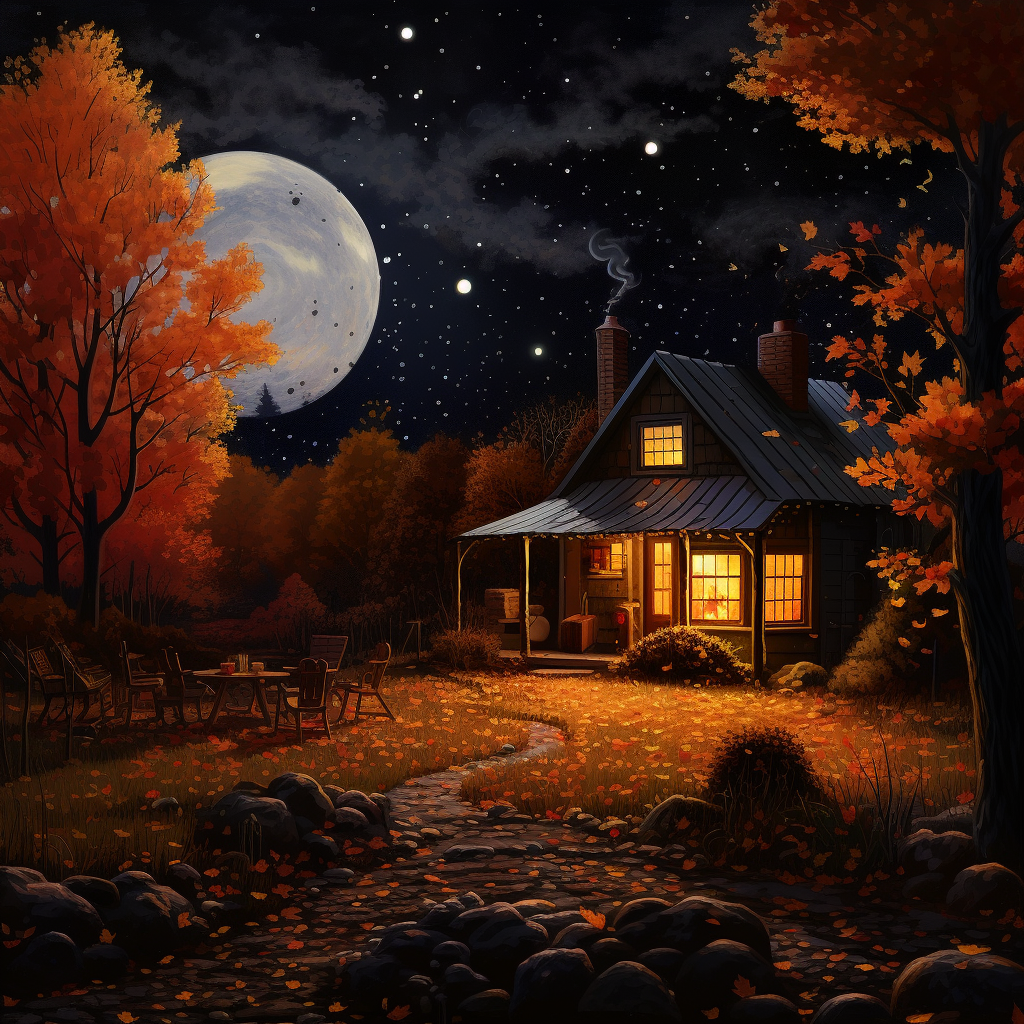 Cozy Fall Night with Moon and Stars