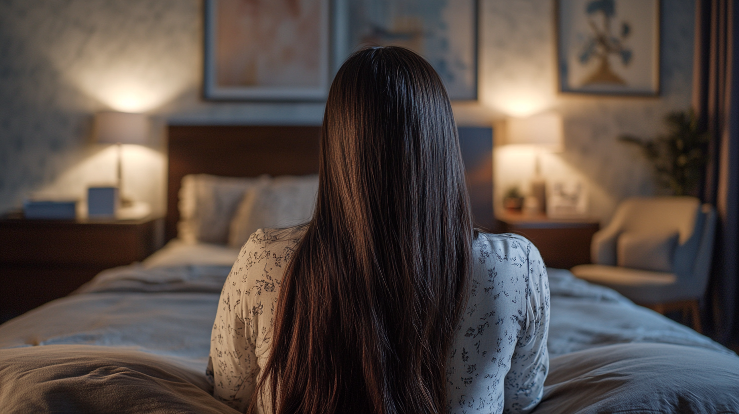 Hispanic woman in cozy bedroom