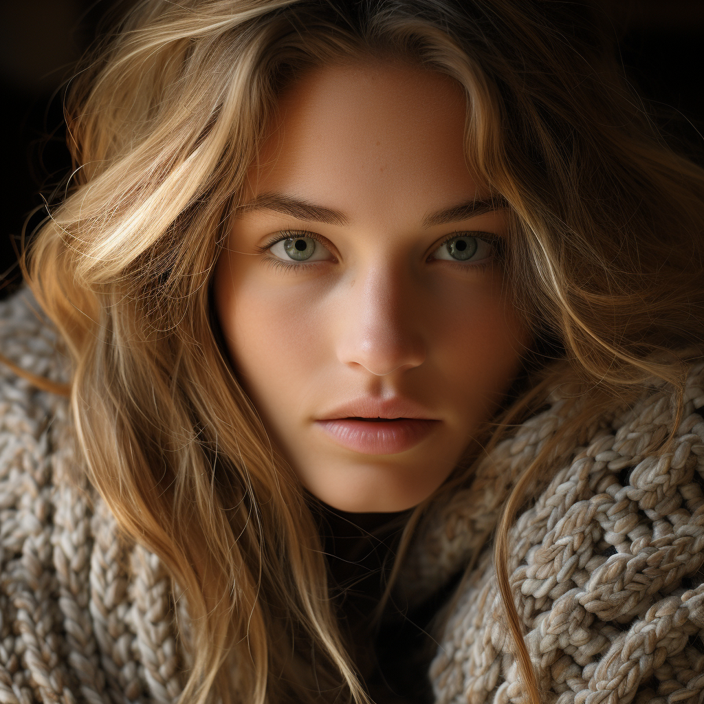 Close-up of a cozy sweater in a warm interior