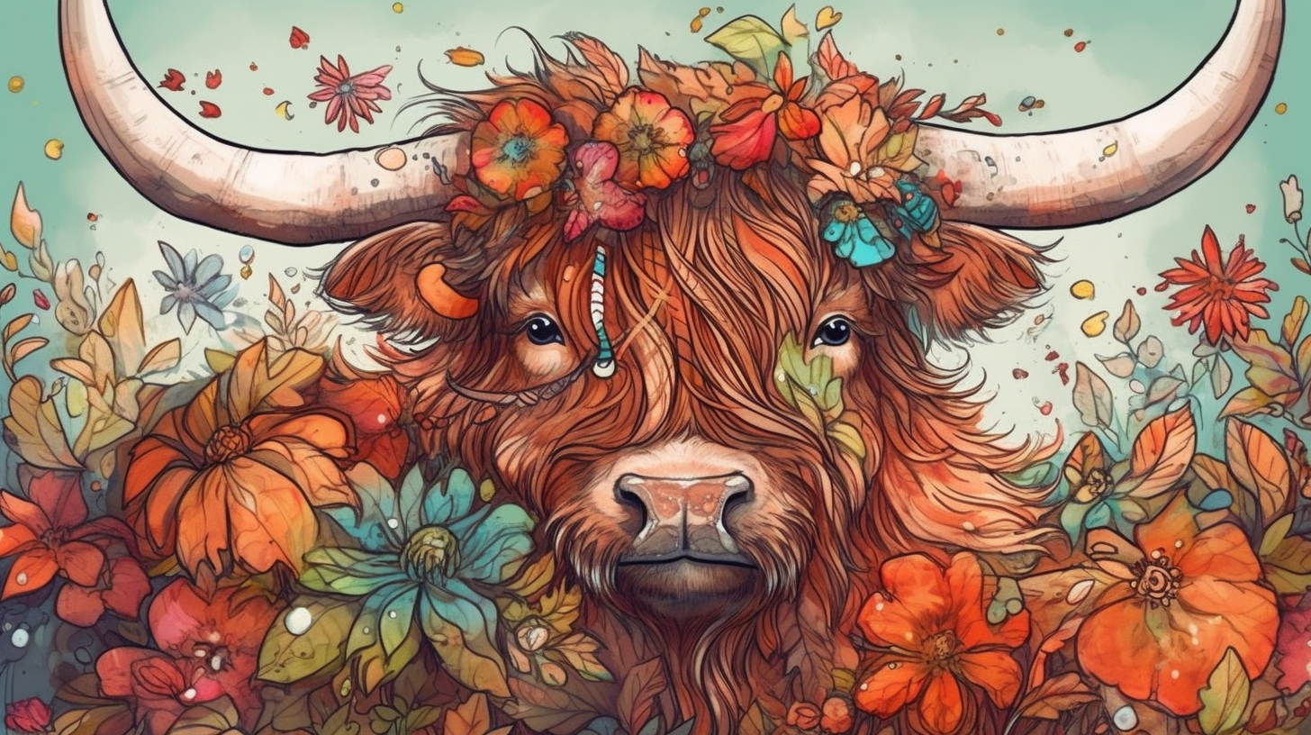 Watercolor Autumn Baby Highland Cow Coloring Book Cover