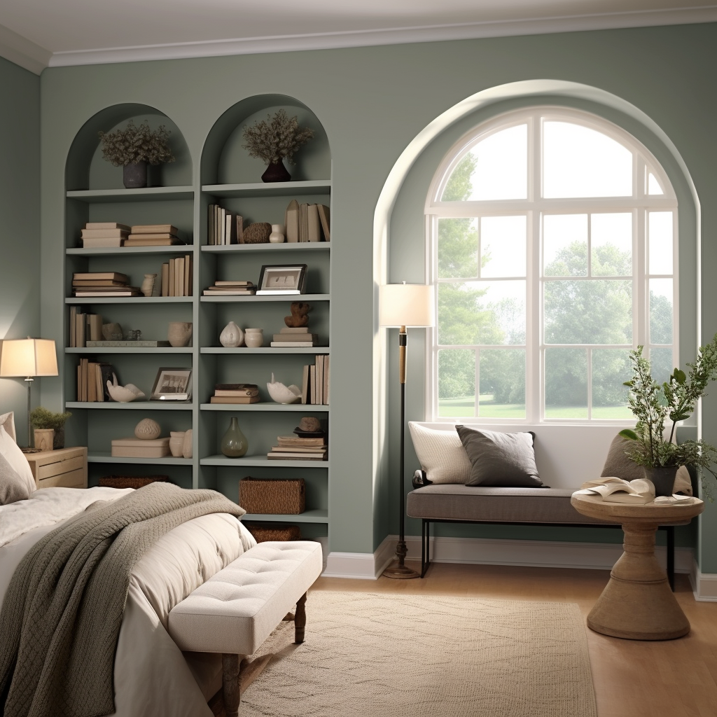 Cozy Master Bedroom with Bookcases