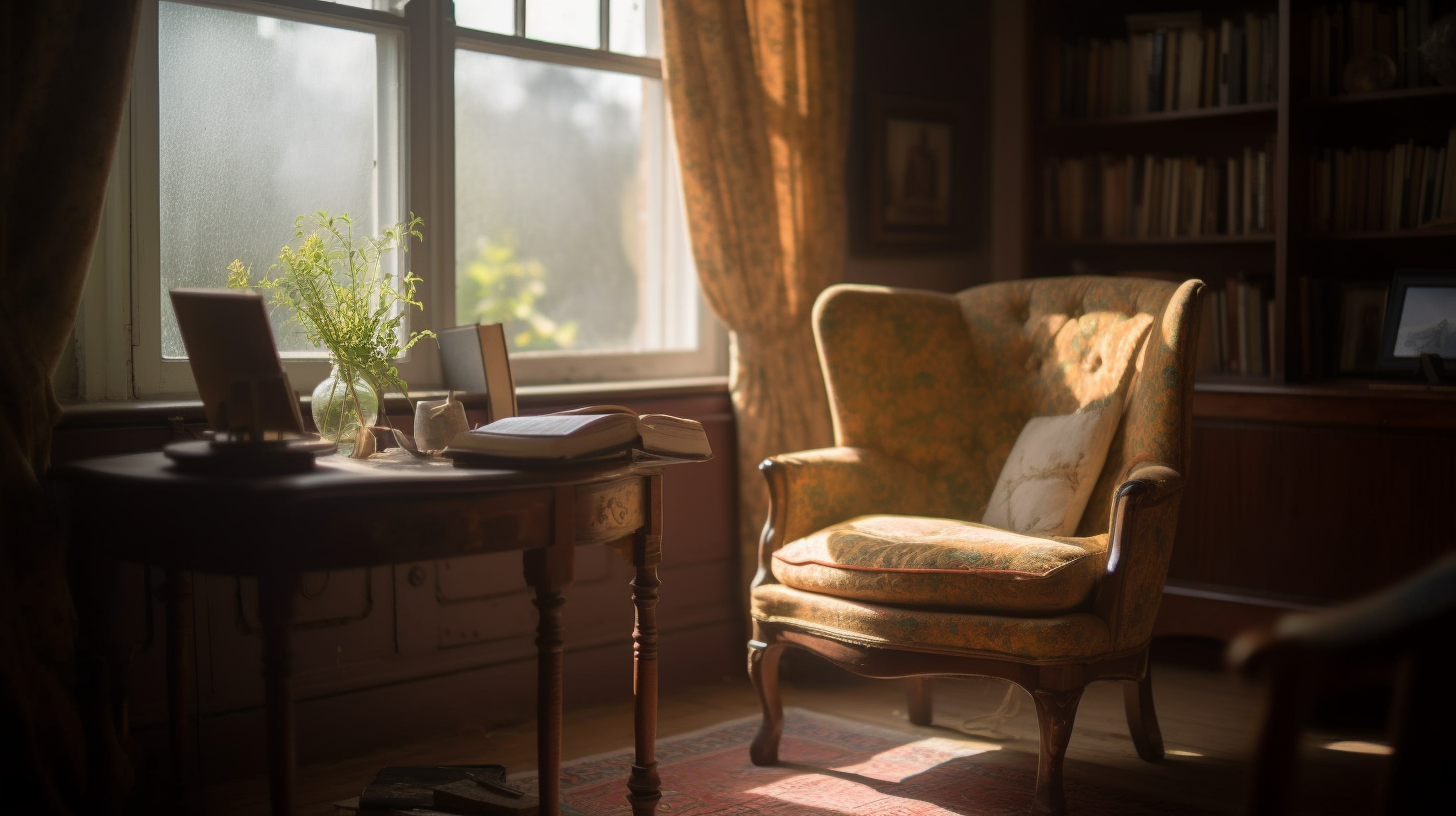 Cozy reading nook with vintage armchair