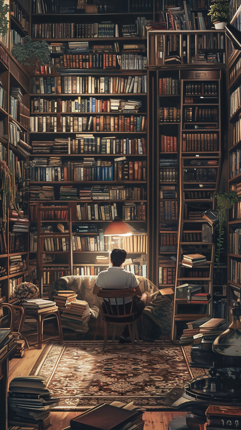 Cozy Victorian Library Scene with Reader