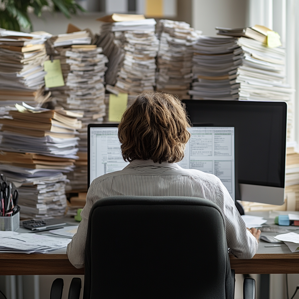 CPA analyzing financial data computer desk