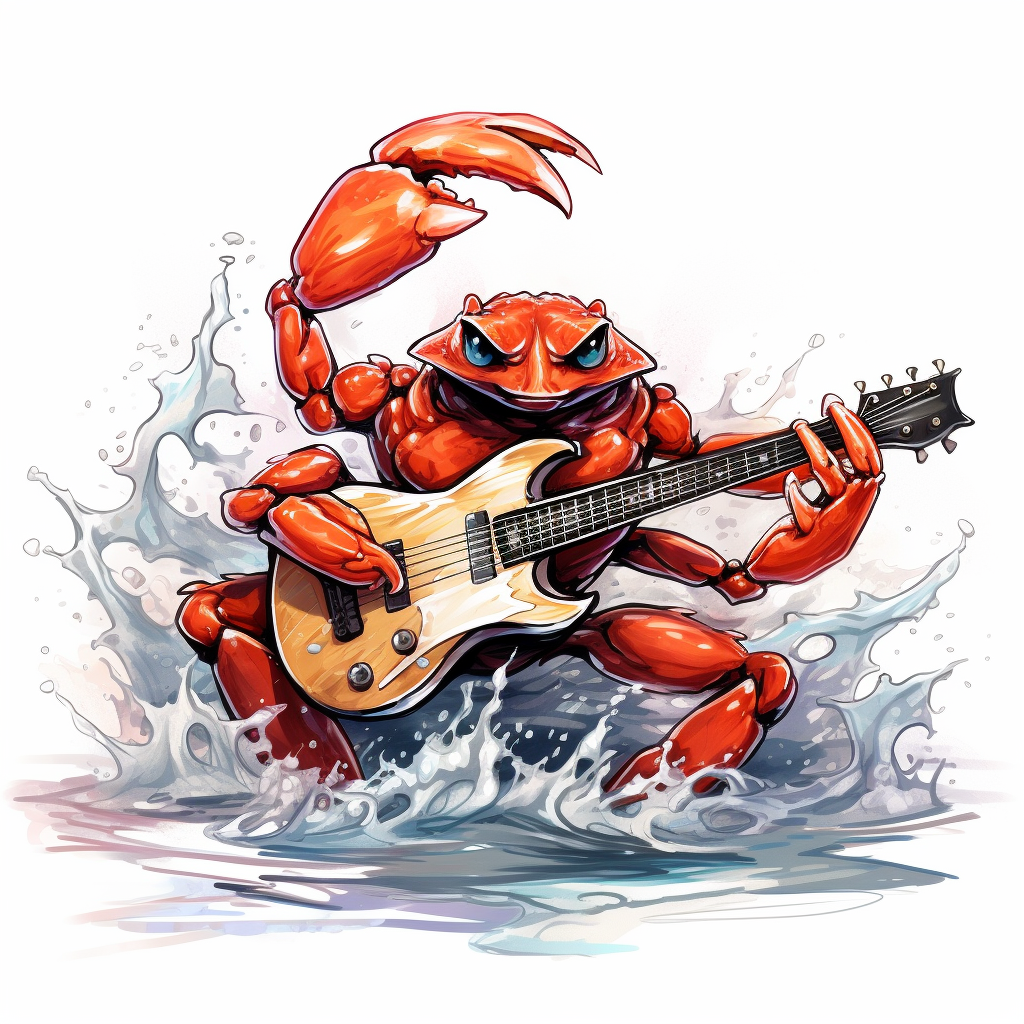 Crab Playing Electric Guitar Cartoon