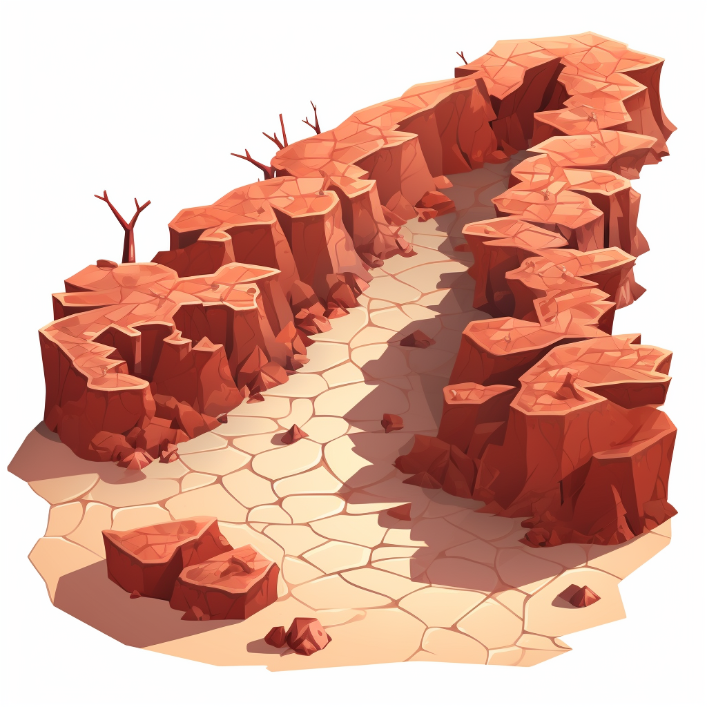 Isometric view of cracked and dried terrain