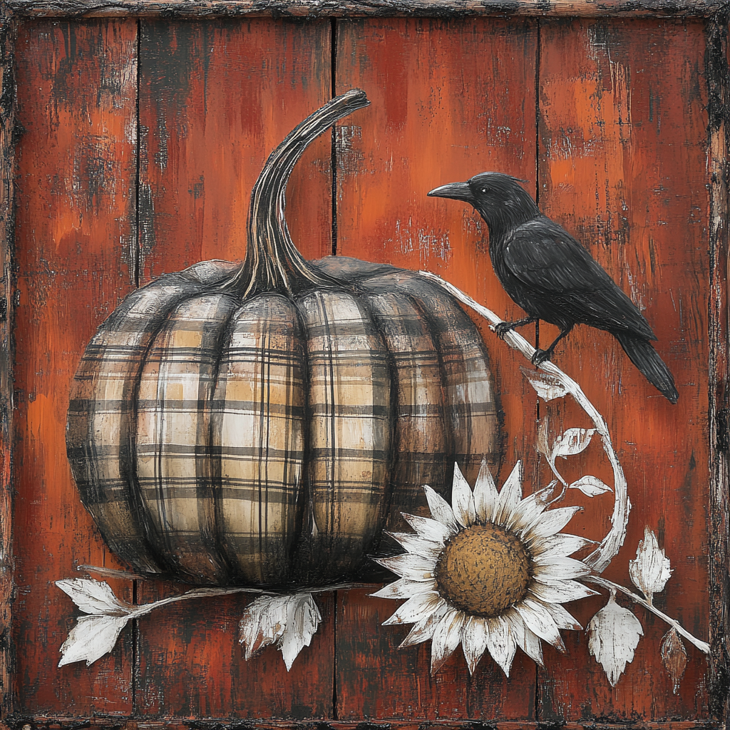 Dark Pumpkin Plaid Sunflowers Raven