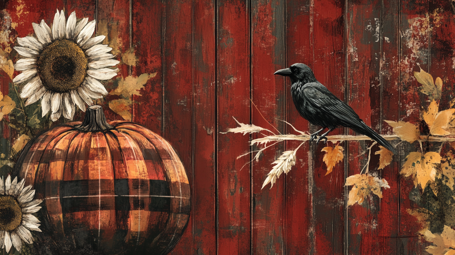 Dark Autumn Pumpkin Plaid Raven