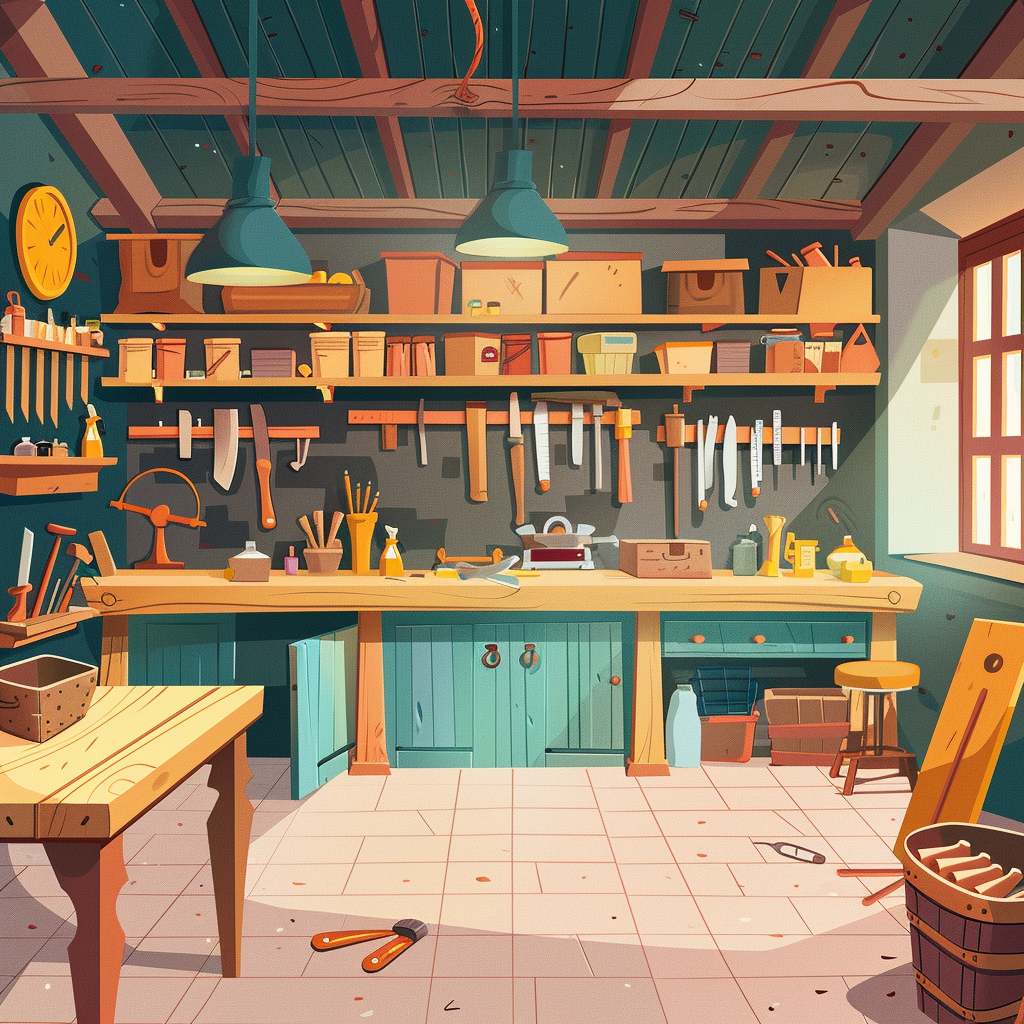 Cartoon Craftsman Workshop Illustration