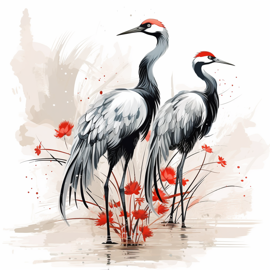 Chinese Crane Painting Line Drawing