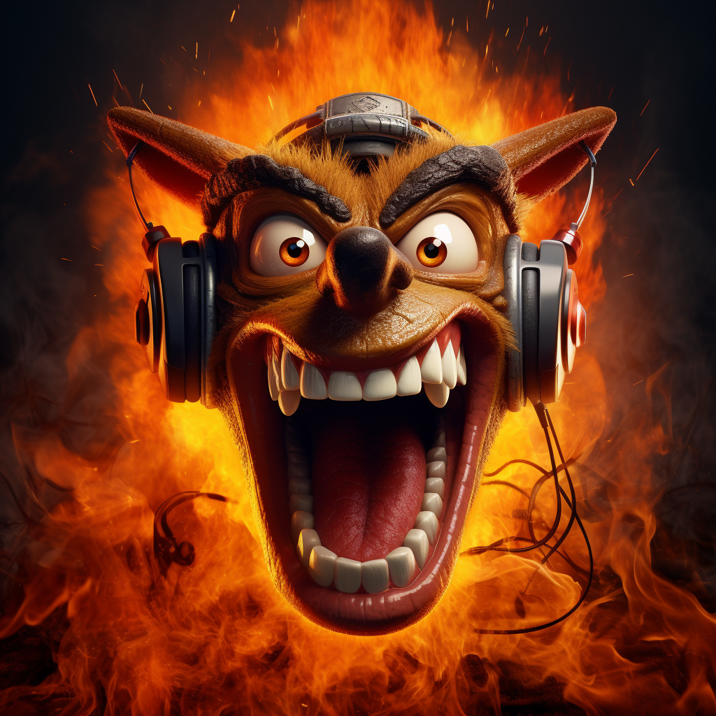 Crash Bandicoot on Fire with Headphones