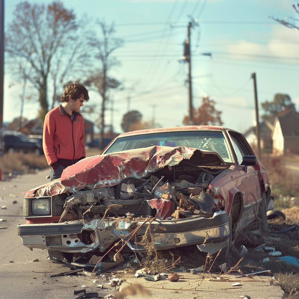 Driver next to crashed car