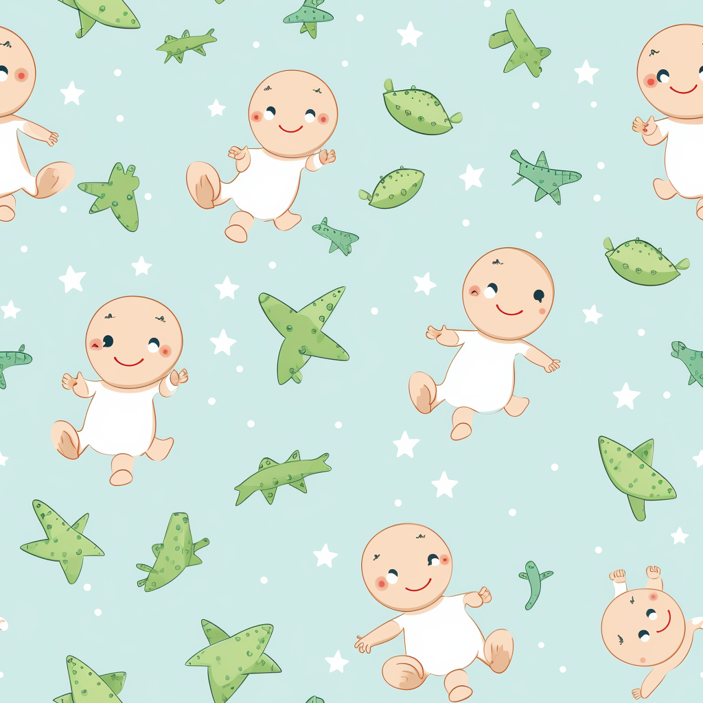 Adorable baby crawling on patterned tile