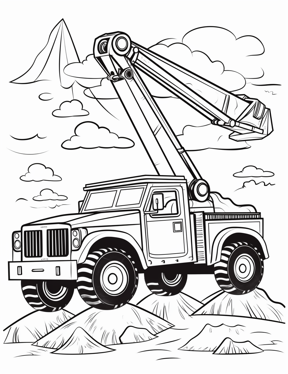 Black and white image of a crazy crane lifting a car