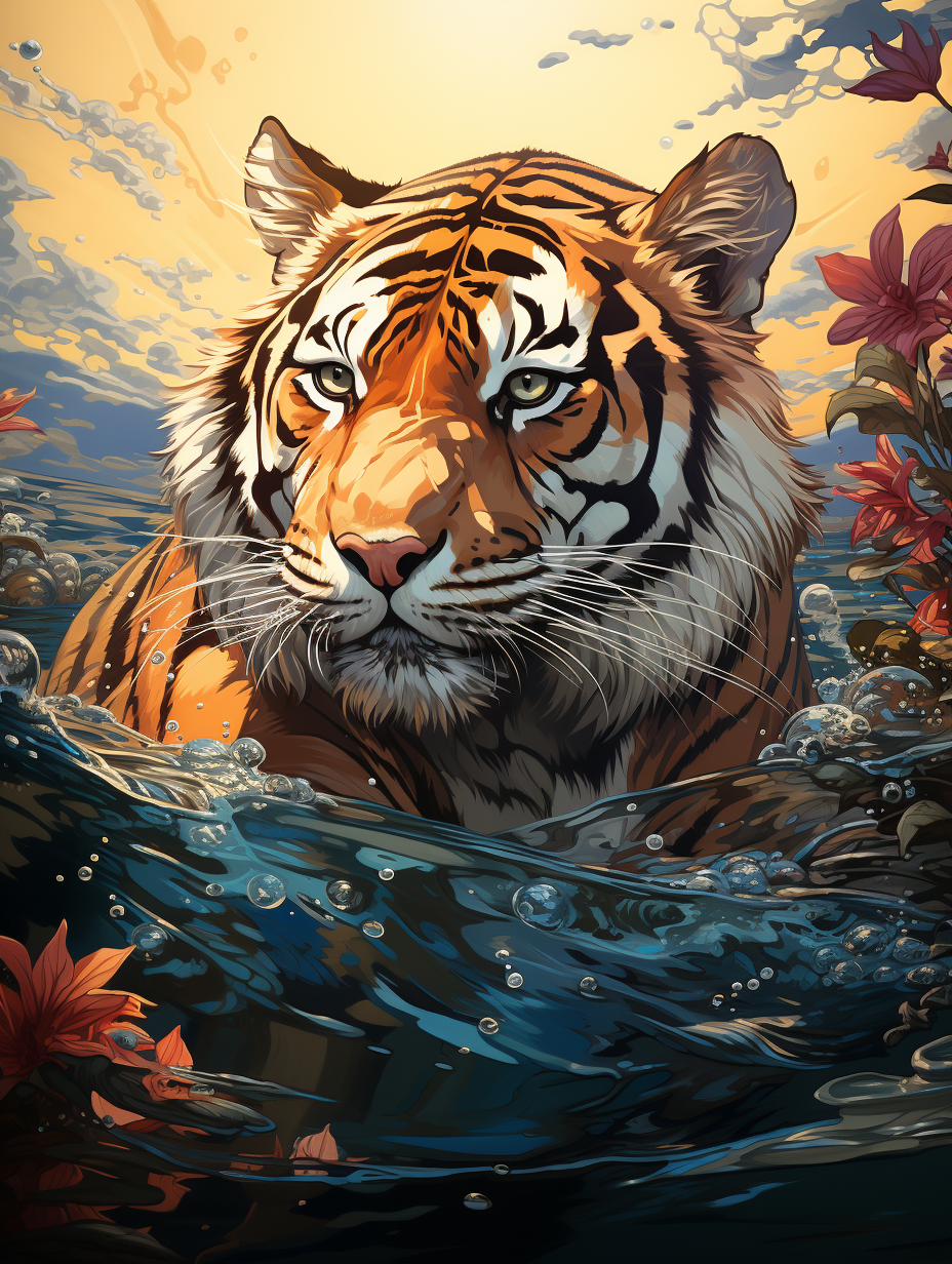 Vibrant Tiger on Ocean Coast