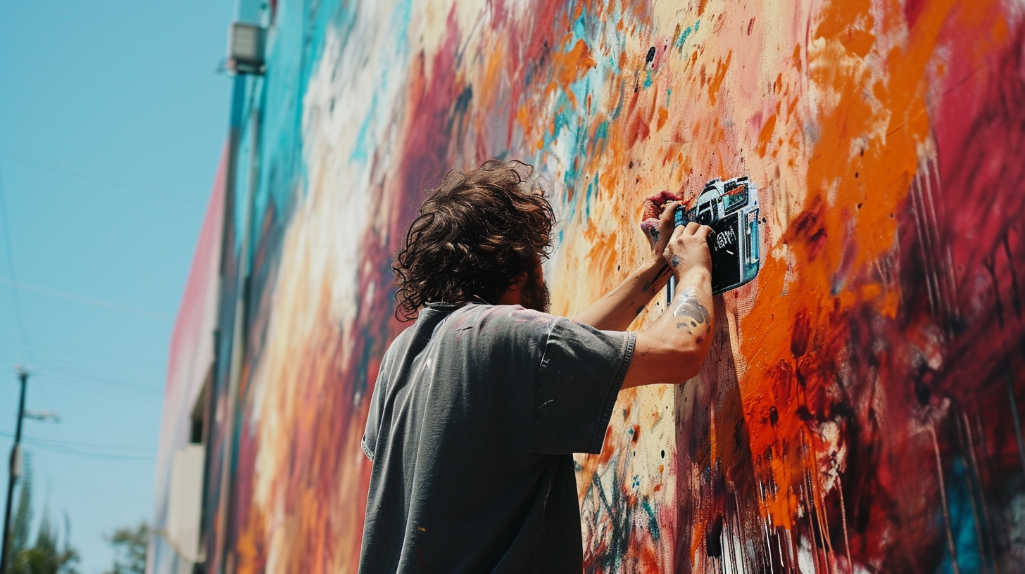 Artist painting mural of Canon Camera