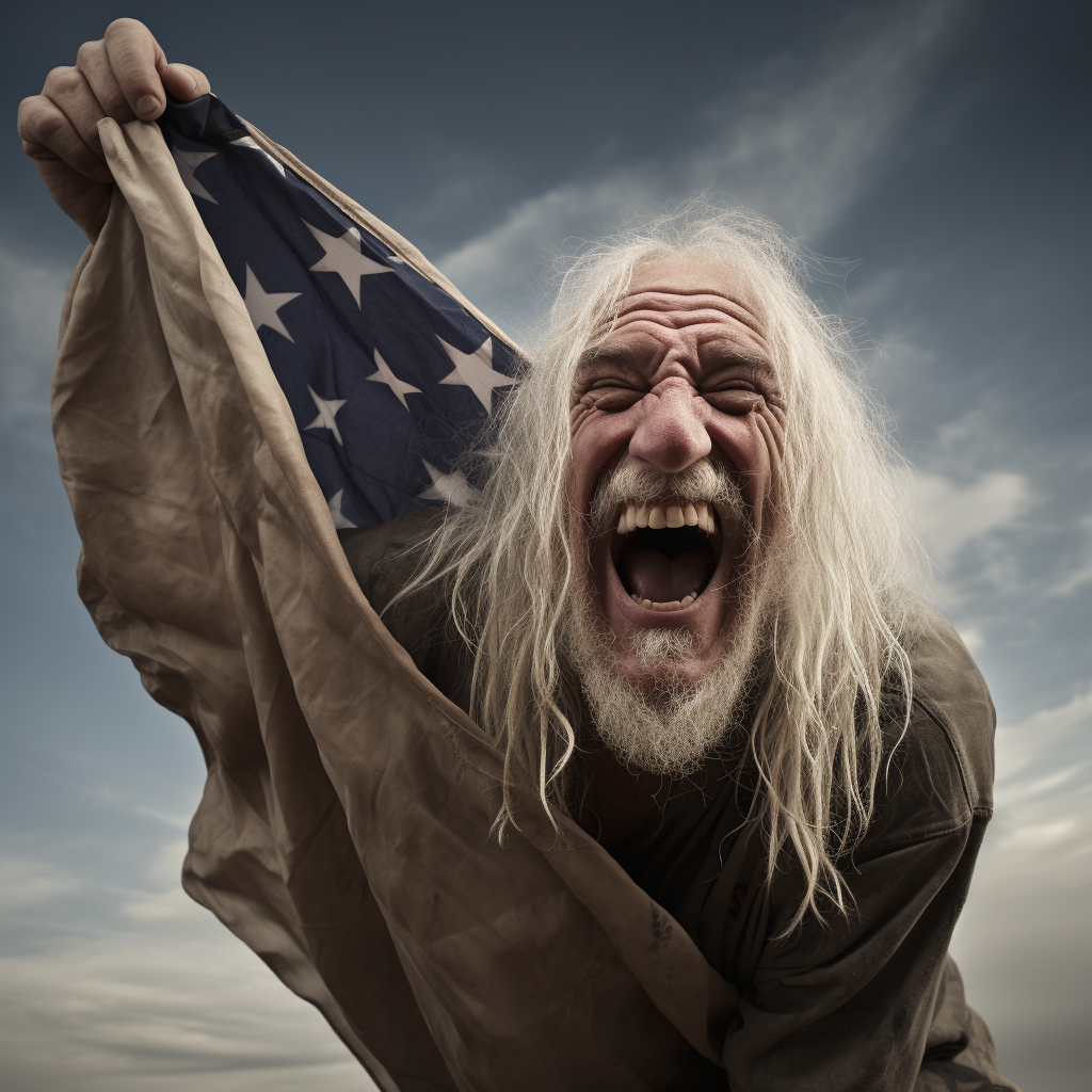 Smiling old man holding flag