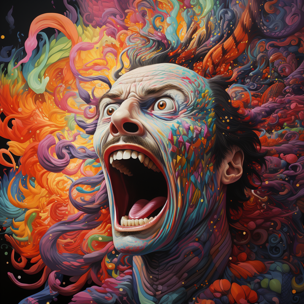 Mind-expanding psychedelic psychiatrist screams in a surreal world