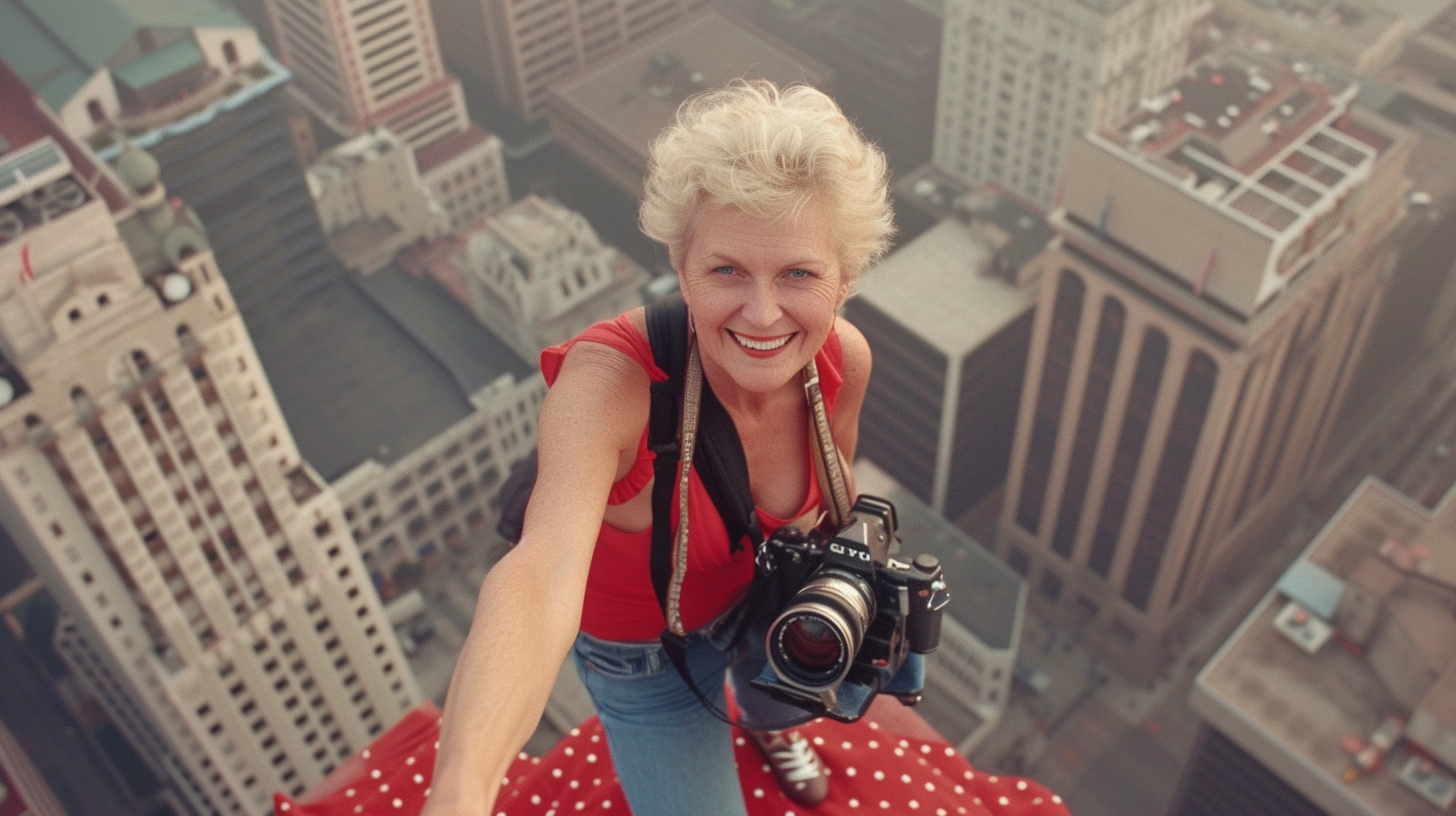 Lady on Saint Louis Arch Photo