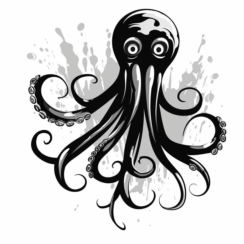 Cute cartoon squid in black and white