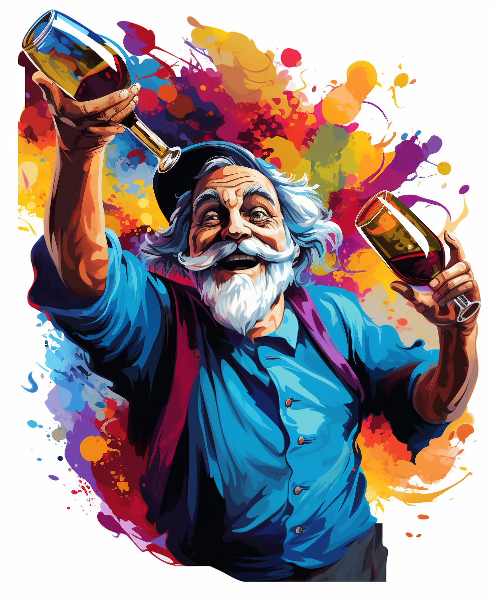 Vivid digital art of a crazy winemaker