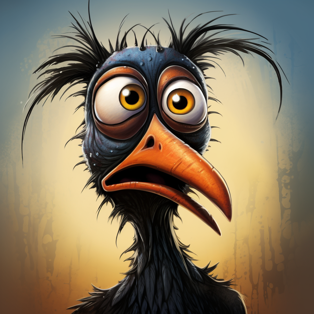 Cartoon bird with a crazy and ugly appearance