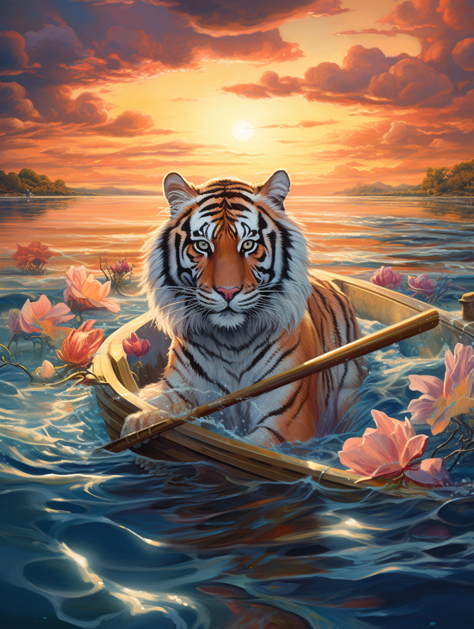 Colorful Tiger in Peaceful Waters