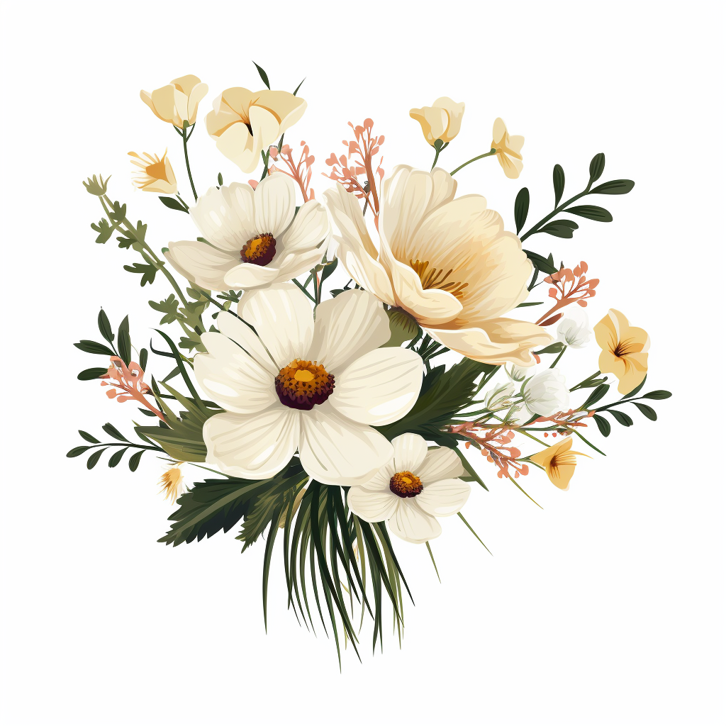 Cream Color Wildflowers, No Background, Vector