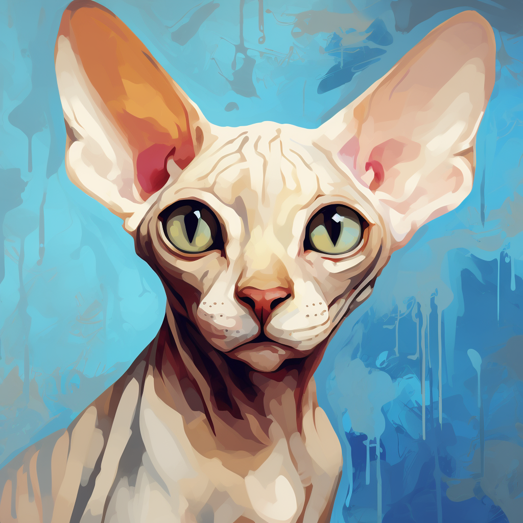 Cream Sphynx Cat with Blue Eyes and Brown Face