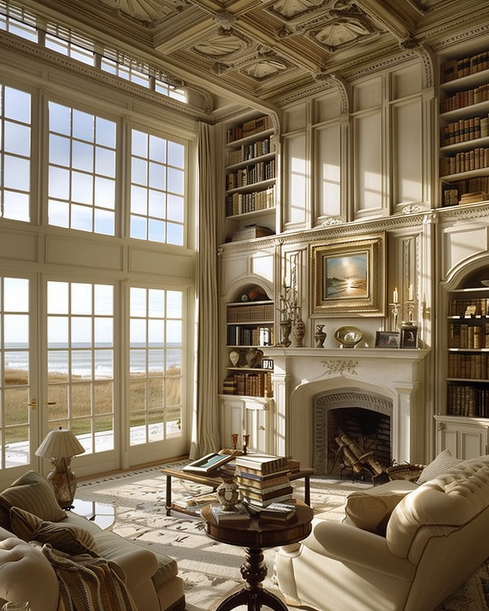 Double Height Library with Ocean View