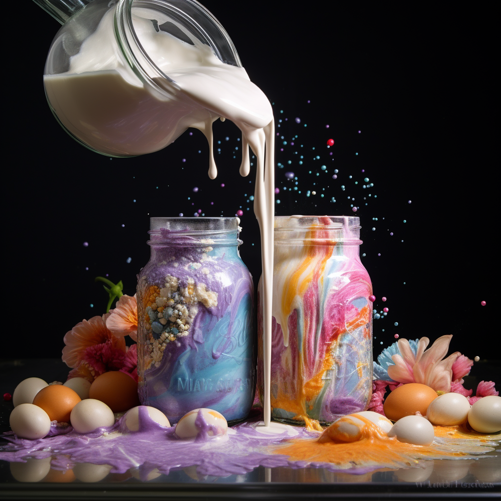 Art created by pouring food colorings from a jar