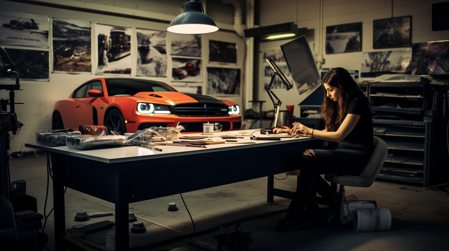 Young creative automotive professional working in office