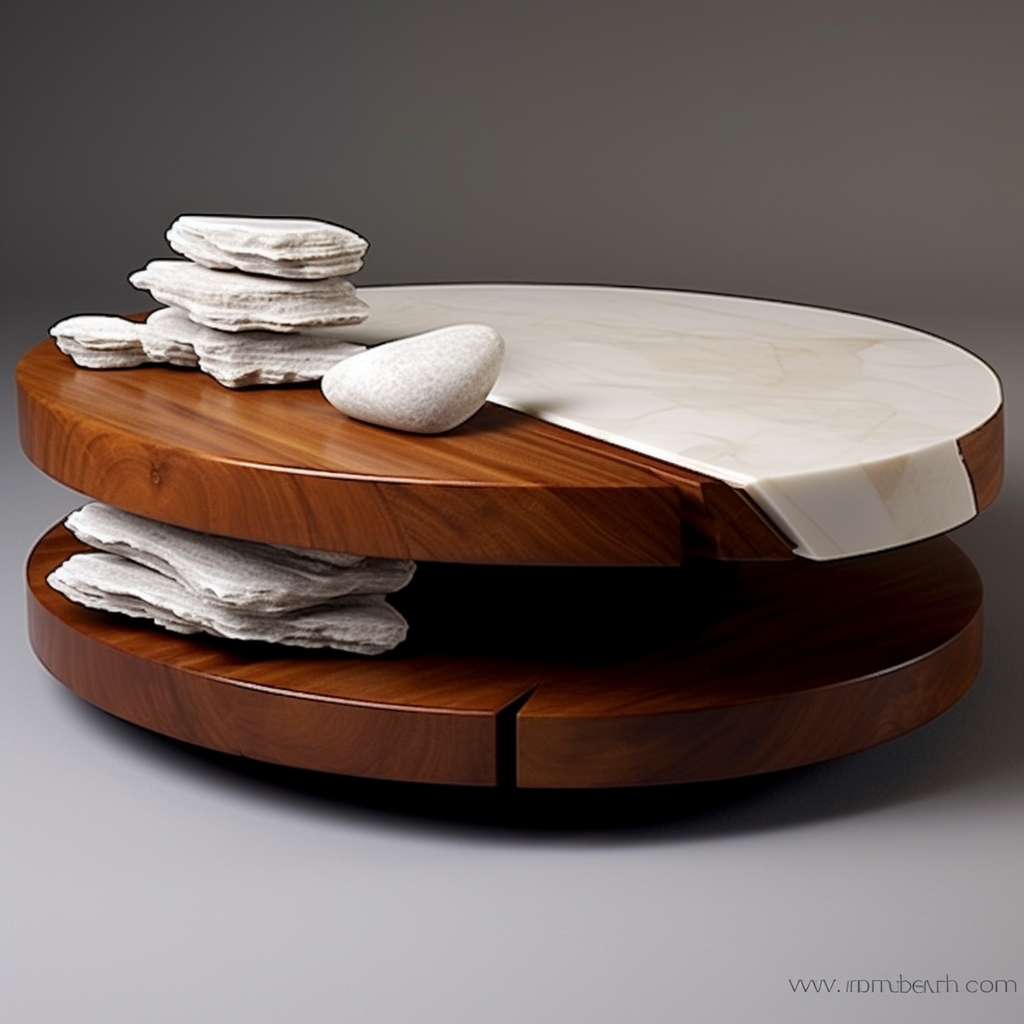 Beautiful Coffee Table with Mahagoni Wood & White Stone