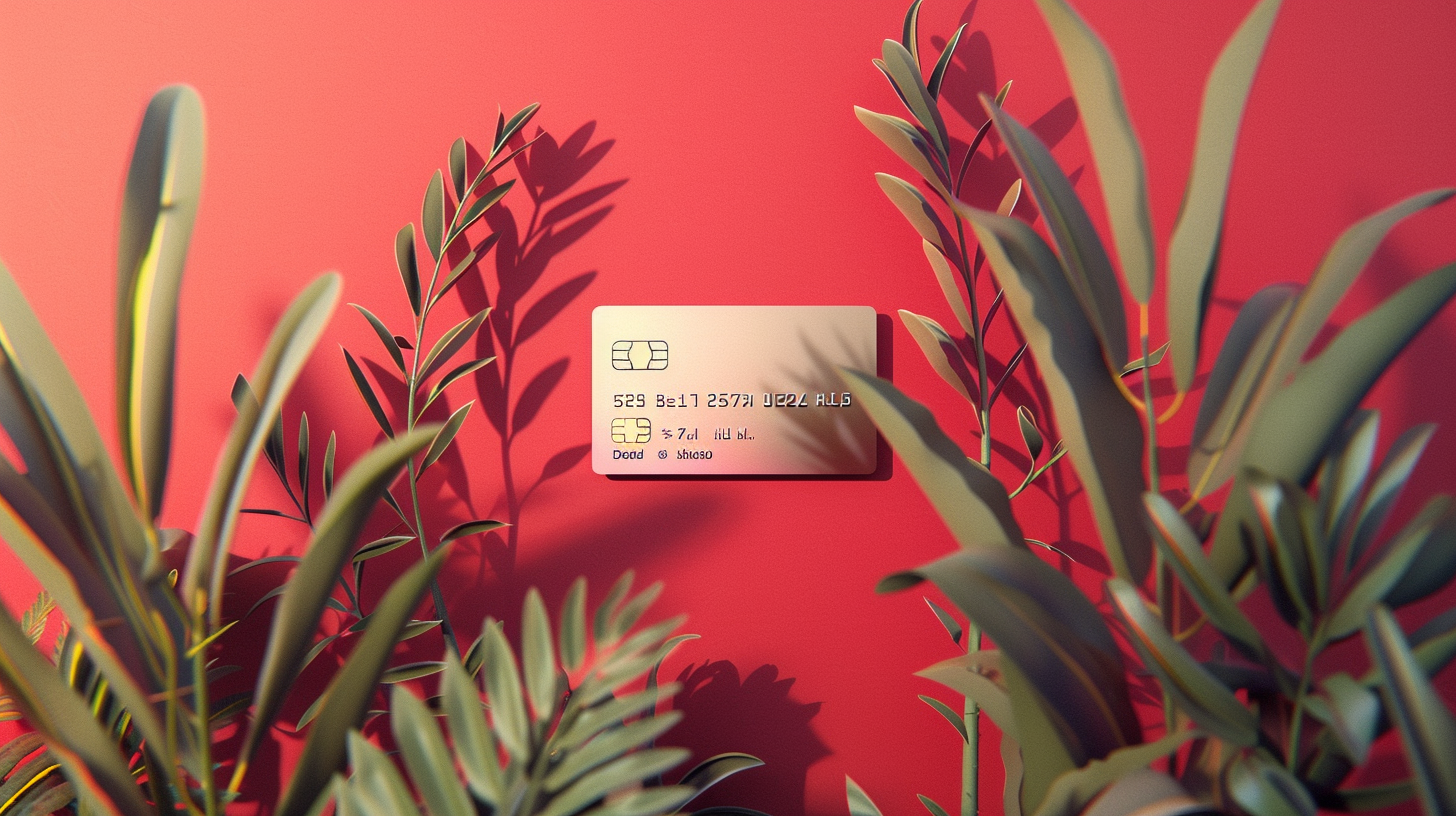 Credit card on red backdrop plants