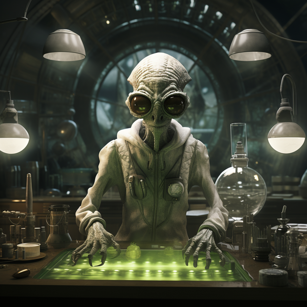 Creepy alien in laboratory experiment