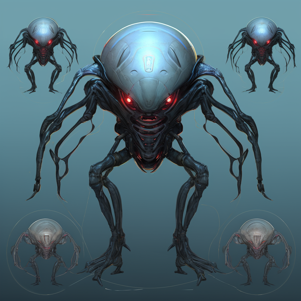 Creepy alien monster with futuristic AI technology