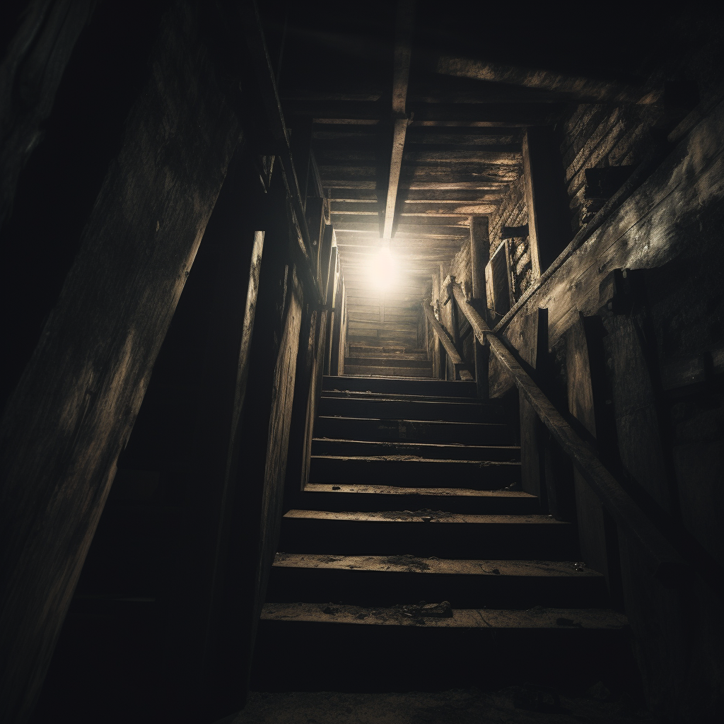 Wooden stairs in creepy cellar