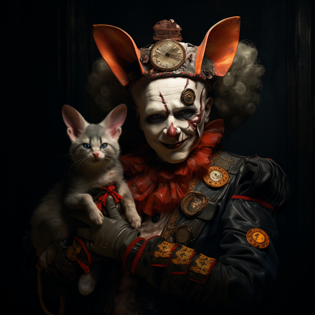 Creepy clown with pet fox