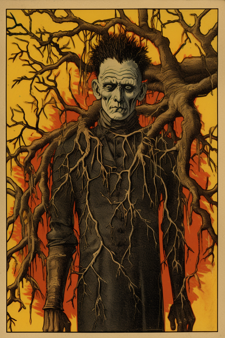 Vintage Halloween postcard featuring creepy Frankenstein